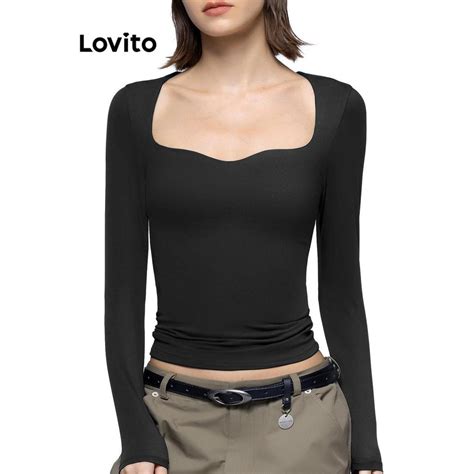 Lovito Camiseta básica lisa casual para mulheres LNL56069 Shopee Brasil