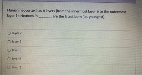 Solved Human neocortex has 6 layers (from the innermost | Chegg.com