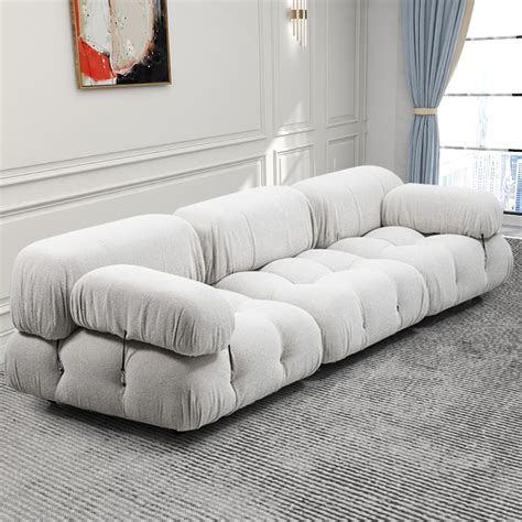 106.3" White Modular Velvet Upholstered Sofa 3-Seater Tufted Sofa | Homary
