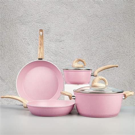 Vkoocy Pink Pots And Pans Set Nonstick Induction Kitchen Cookware Set