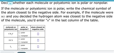 Solved Deci W Whether Each Molecule Or Polyatomic Ion Is Polar Or