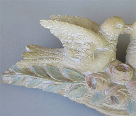 Vintage 23 Cast Plaster Wall Overdoor Plaque Kissing Doves Roses