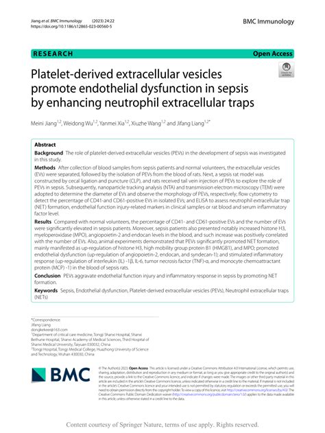 PDF Platelet Derived Extracellular Vesicles Promote Endothelial