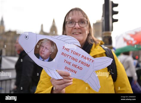 London Uk 09th Feb 2022 A Protester Seen Holding A Placard With