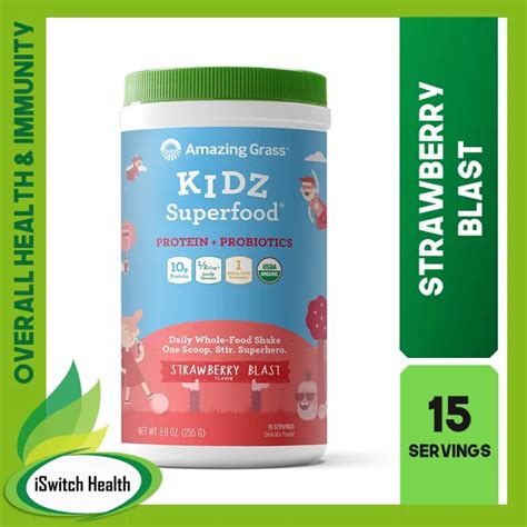 Amazing Grass Kidz Superfood Protein Probiotics Plant Based 15