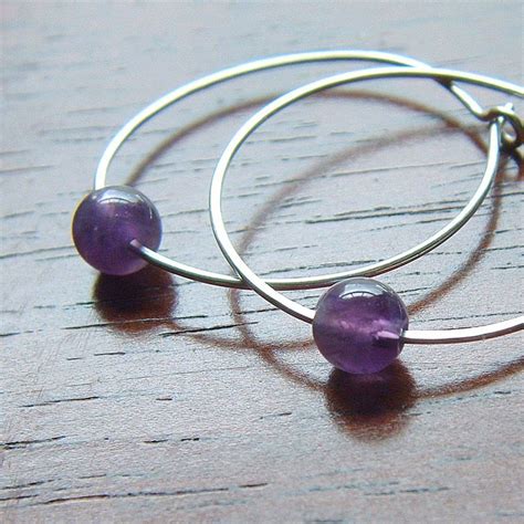 Amethyst Silver Hoop Earrings, amethyst jewelry - K Davis Studios