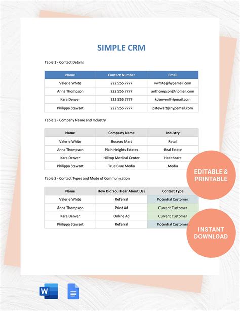 Simple CRM Template in Word, Google Docs - Download | Template.net