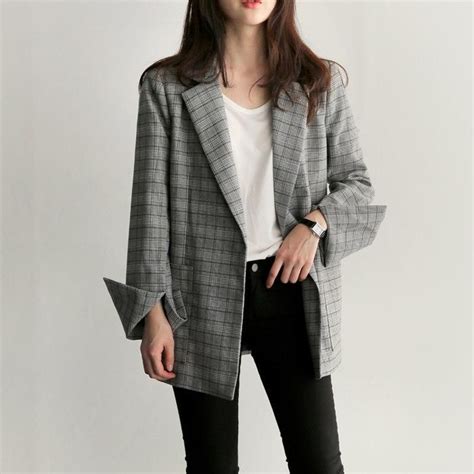 Women S Spring Autumn Casual Plaid Office Blazer With Split Sleeves In 2021 Womens Blazer Coat