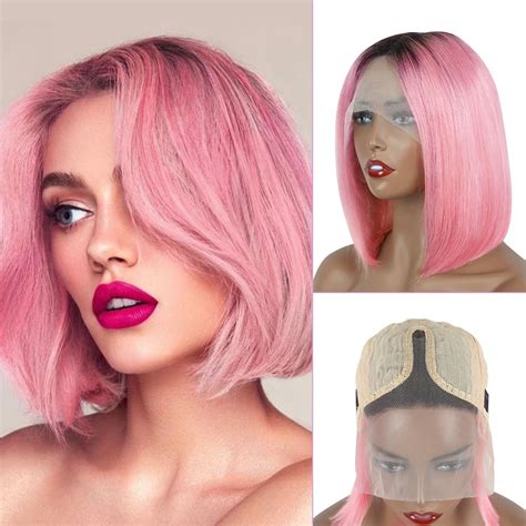 Evala Bob Wig Human Hair Pink Bob Wig Lace Frontal 12 Inch