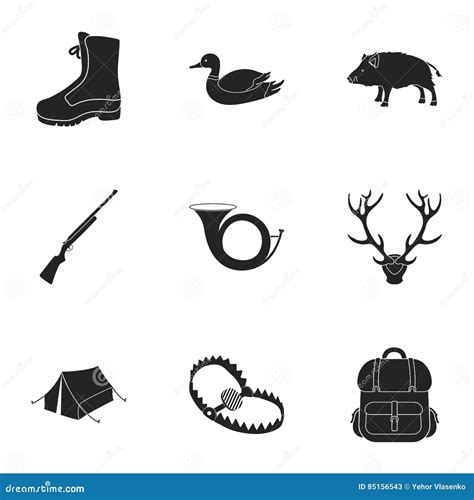 Hunting Set Icons in Black Style. Big Collection of Hunting Vector ...