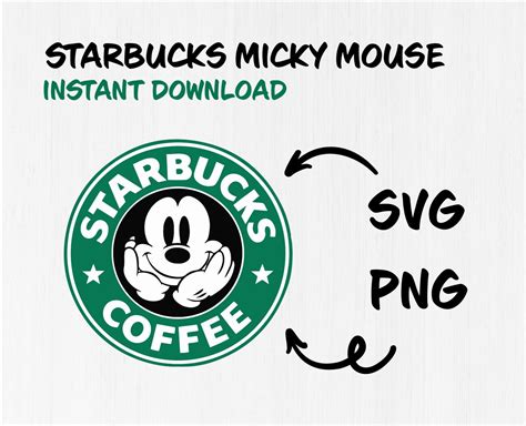 Mickey Mouse Starbucks Cup Svg Png Disneyland Files Green Logo For Cricut Etsy