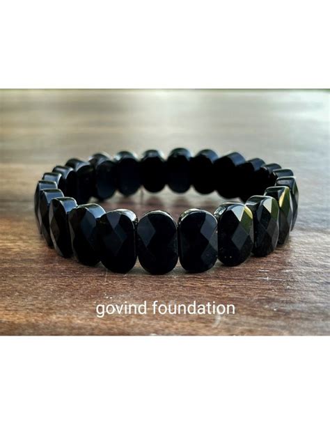 Black Agate Bracelet Broad Design Black Hakik Bracelet Capsule Shape