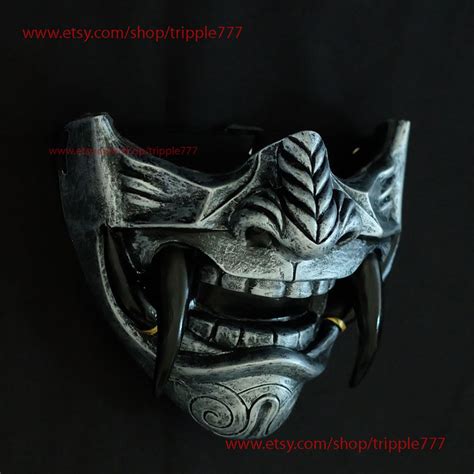 Half Face Assassin Samurai Oni Mask Cool Baddass Demon Ronin Etsy