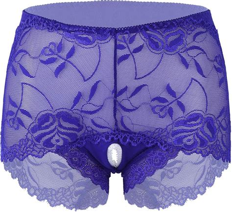 MSemis Damen Ouvert String Tanga durchsichtige Spitze Höschen Slip Bikini Briefs offener Schritt