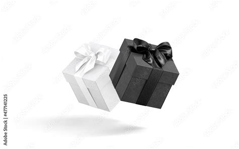 Blank black and white gift box with ribbon bow mockup, Stock Illustration | Adobe Stock