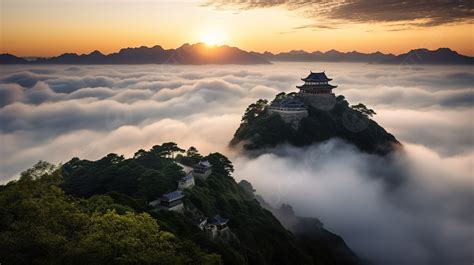 中国寺院の雲の上の日の出 天空の城竹田城の朝と雲海 Hd写真撮影写真 クラウド背景壁紙画像素材無料ダウンロード Pngtree