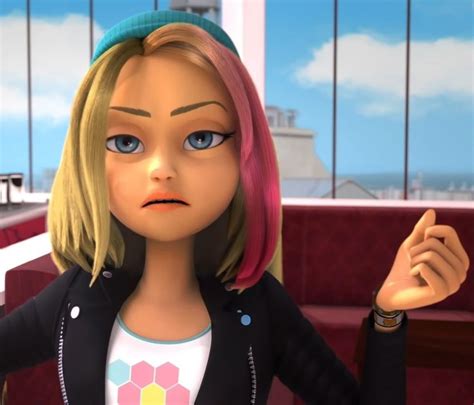 A Cartoon Girl With Blonde Hair And Blue Eyes Pointing To The Side