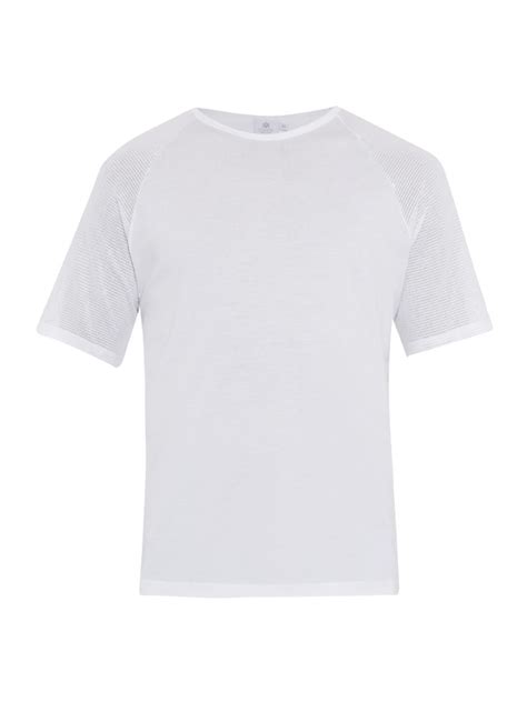 Sunspel Mesh Contrast Cotton Jersey T Shirt In White For Men Lyst