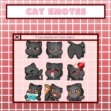 9 Black Cat Twitch Emotes In 3 Eye Colors Read Descsription Etsy