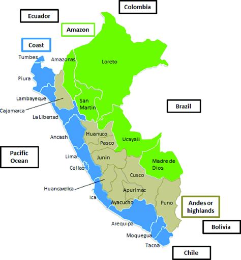 Map of Peru showing regions and macro-regions.... | Download Scientific ...