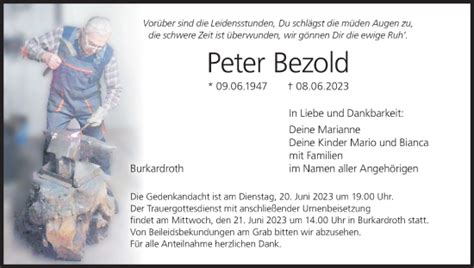 Peter Bezold Traueranzeige Trauer Infranken De