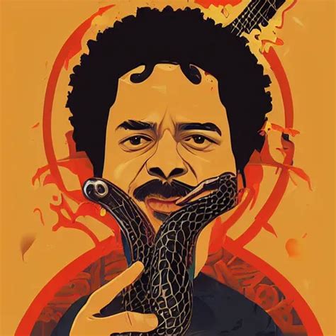 Portrait Of Carlos Santana Playing Guitar With Snakes Stable