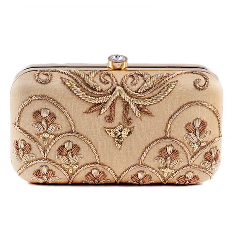 Gold Color Art Dupion Silk Fabric Clutches 331624