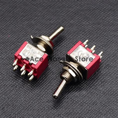 5PCS Red Mini MTS 202 SPDT 6Pin 2 Position On On Toggle Switches 2A