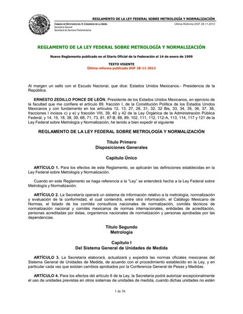 Reglamento De La Ley Federal Sobre Metrolog A Y Normalizaci N