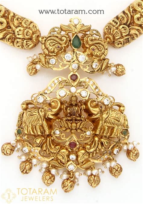 22K Gold 2 In 1 Detachable Gaja Lakshmi Kante Necklace With Cz