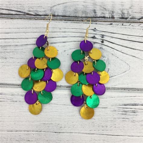 Mardi Gras Shell Earrings Mardi Gras Jewelry New Orleans Earrings