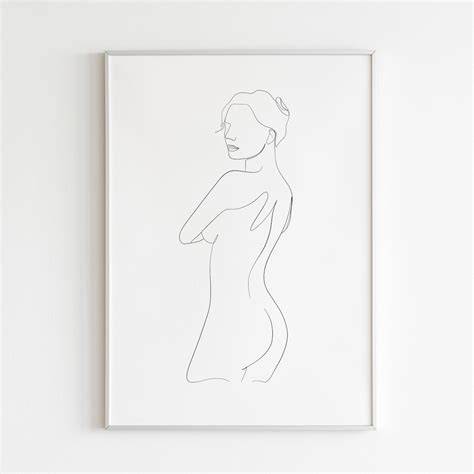One Line Drawing Naked Woman Print Nude Woman Continous Line Art Livingroom Wall Art Print