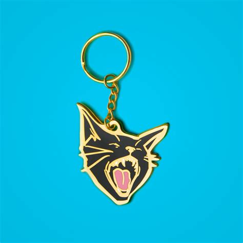 Black Pussy Cat Enamel Keychain Silver Or Gold Etsy