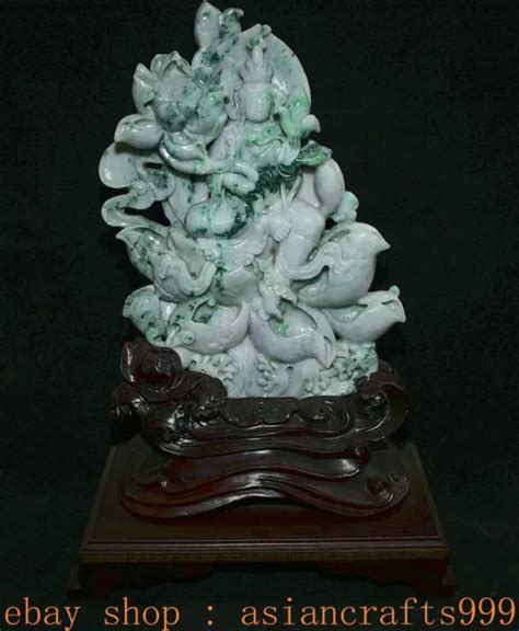 18 8 CHINA SMARAGD Jade Jadeit Geschnitzte Kwan Yin Guan Yin Lotus