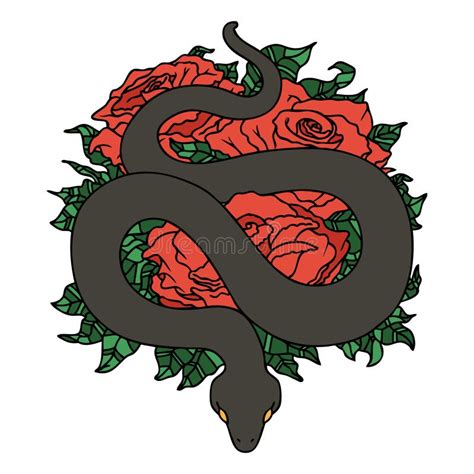 Tatuaje Blanco Y Negro De Serpiente Y Rosa Ilustraci N Del Vector