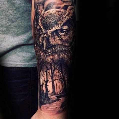 40 Owl Forearm Tattoo Designs For Men Feathered Ink Ideas