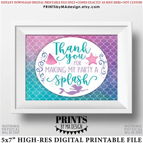 Mermaid Party Sign Thank You For Making By Party A Splash Printable