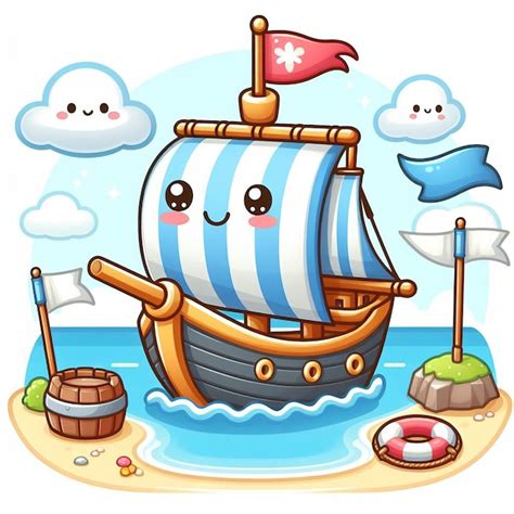 Premium Vector Cute Sailing Ship Cartoon Icon Illustration