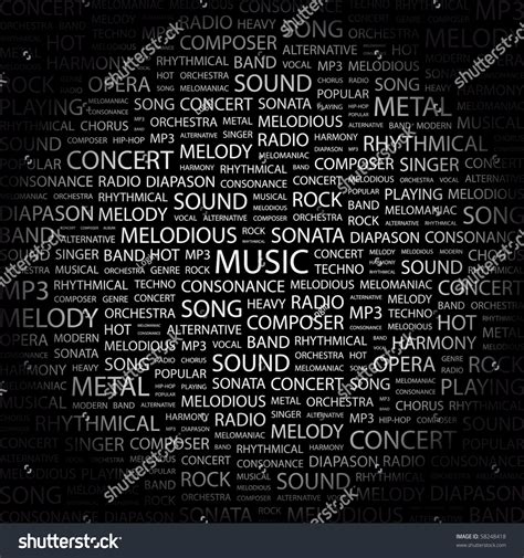 Music Word Collage On Black Background Stock Vector (Royalty Free ...