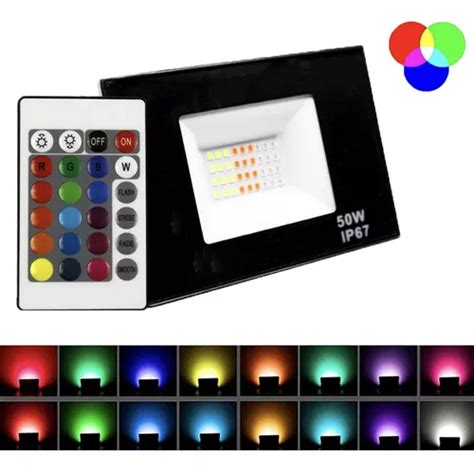 Refletor Holofote Led Rgb 50w Controle MercadoLivre