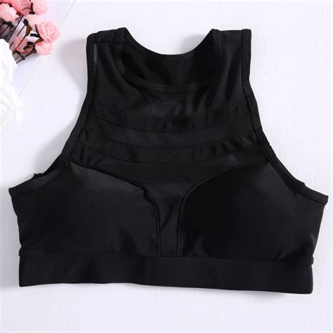 Fashion Crop Top Cropped Padded Patchwork Mesh Vest Fitness Stretch