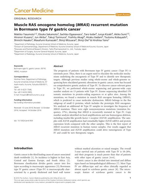 (PDF) Muscle RAS oncogene homolog ( MRAS ) recurrent mutation in ...