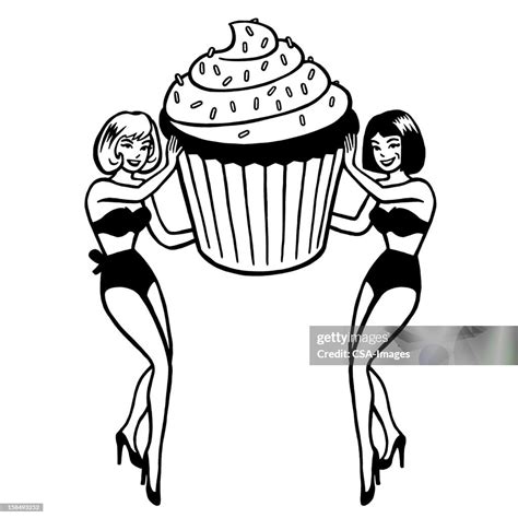 Two Pinups Holding Giant Cupcake High Res Vector Graphic Getty Images