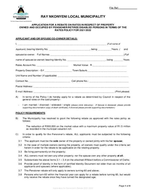 Fillable Online Application Form For Pensioners Rebate 2022 2023