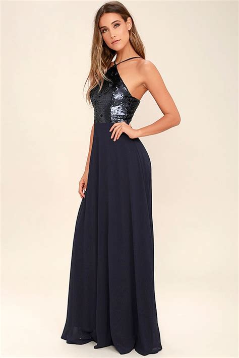 Lovely Navy Blue Dress Maxi Dress Sequin Dress 8900 Lulus