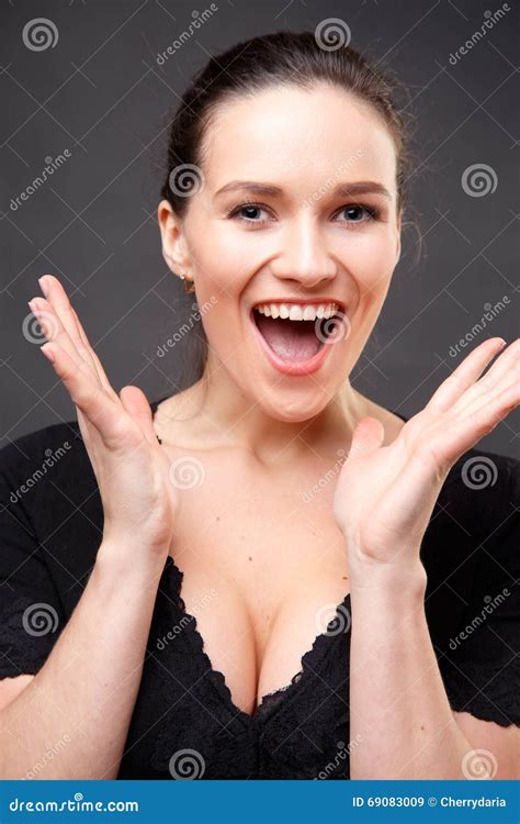 Close Up Portrait Of Elegant Brunette Woman With Nude Make Up Stock
