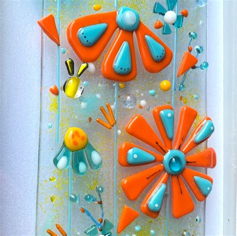 Fused Glass Floral Retro Inspired Panel Folksy