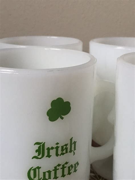 Vintage Irish Coffee Milk Glass Pedestal Mugs Shamrock Etsy