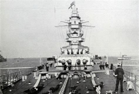 Forward deck of the french battleship Dunkerque, flying british colors ...