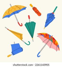 Set Different Umbrellas Different Positions Open Stock Vector Royalty